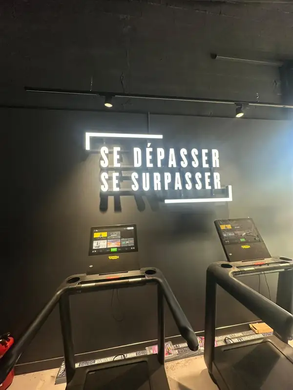 Face-lit built-up letters with a lit frame, gym interior, France